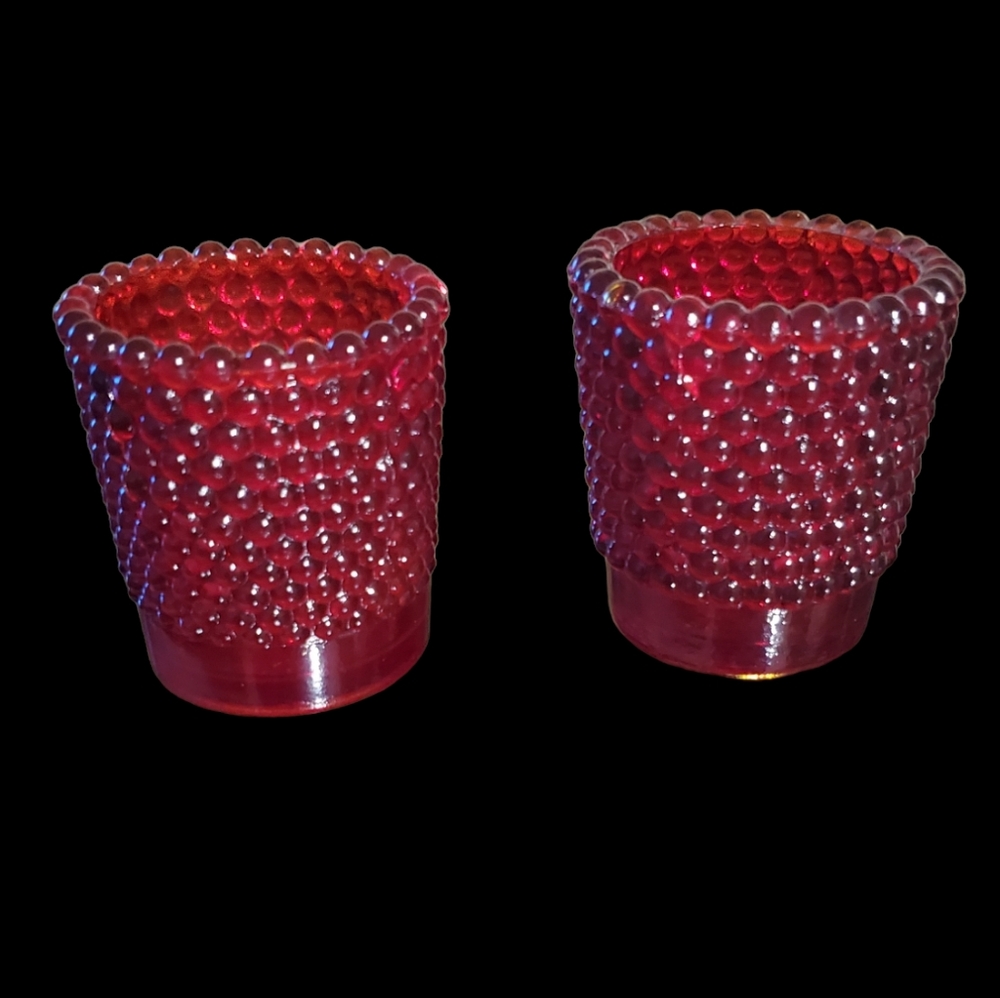 Hobnail Ruby Red Glass Candle Holder